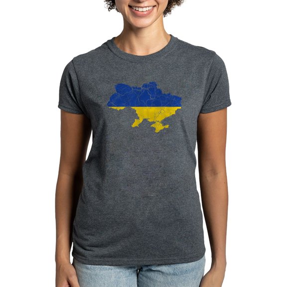 CafePress - Ukraine Flag And Map Women's Dark T Shirt - Women's Traditional Fit Dark T-Shirt