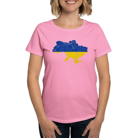 CafePress - Ukraine Flag And Map Women's Dark T Shirt - Women's Traditional Fit Dark T-Shirt