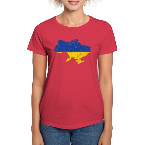 CafePress - Ukraine Flag And Map Women's Dark T Shirt - Women's Traditional Fit Dark T-Shirt