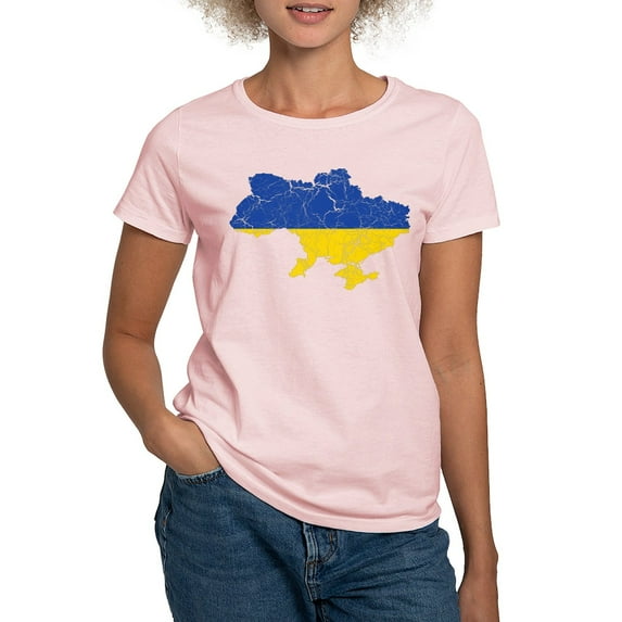 CafePress - Ukraine Flag And Map Women's Light T Shirt - Women's Classic T-Shirt