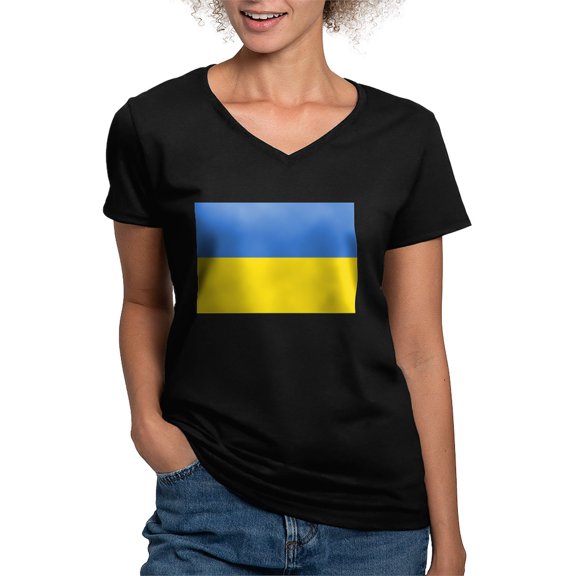 CafePress - Ukraine Flag T Shirt - Women's V-Neck Dark T-Shirt
