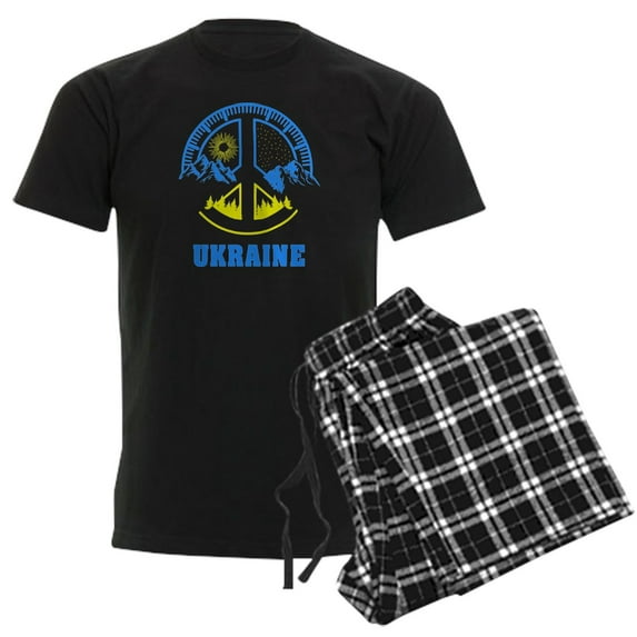 CafePress - Ukraine Flag Ukrainian Pride Peace Symbol Pajamas - Men's Dark Loose Fit Cotton Pajama Set