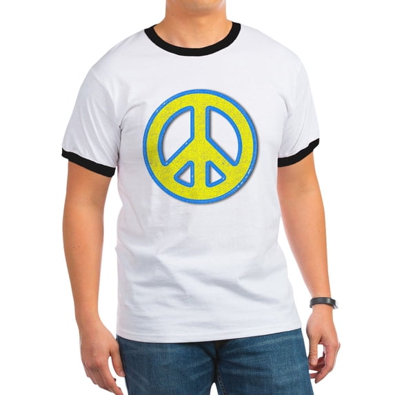 CafePress - Ukraine Flag Ukrainian Pride Peace Symbol T Shirt - 100% Cotton Ringed T-Shirt