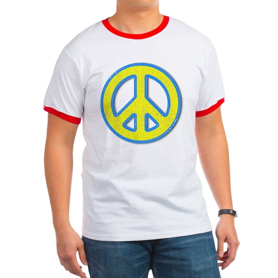 CafePress - Ukraine Flag Ukrainian Pride Peace Symbol T Shirt - 100% Cotton Ringed T-Shirt
