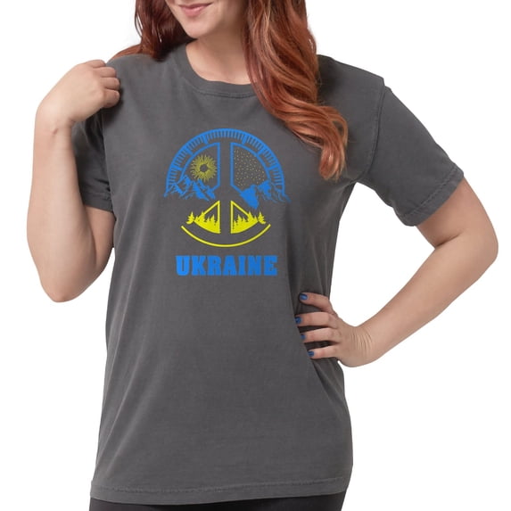 CafePress - Ukraine Flag Ukrainian Pride Peace Symbol T Shirt - Womens Comfort Colors® Shirt