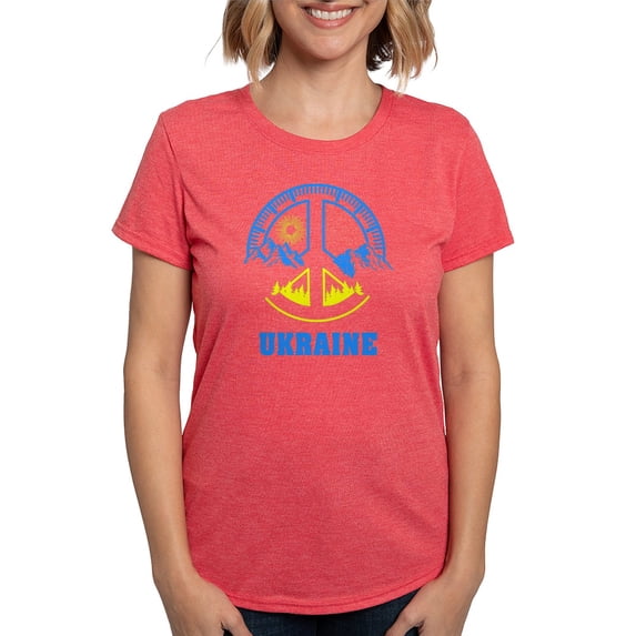 CafePress - Ukraine Flag Ukrainian Pride Peace Symbol T Shirt - Womens Tri-blend T-Shirt