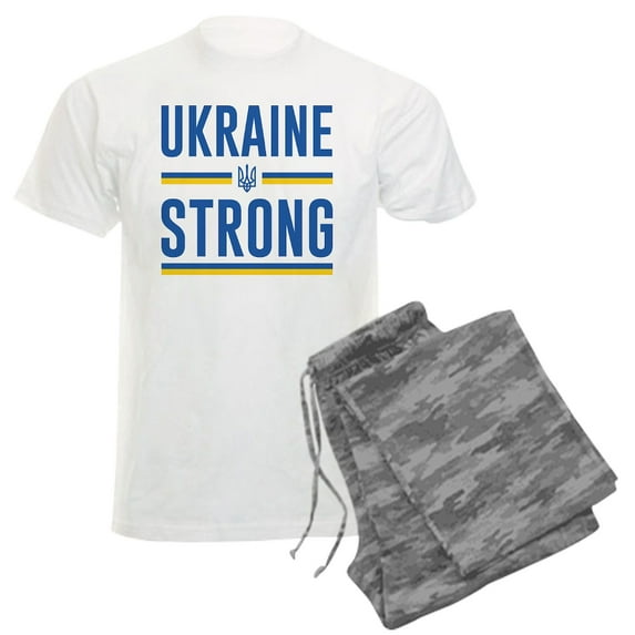 CafePress - Ukraine Strong Men's Light Pajamas - Men's Light Loose Fit Cotton Pajama Set