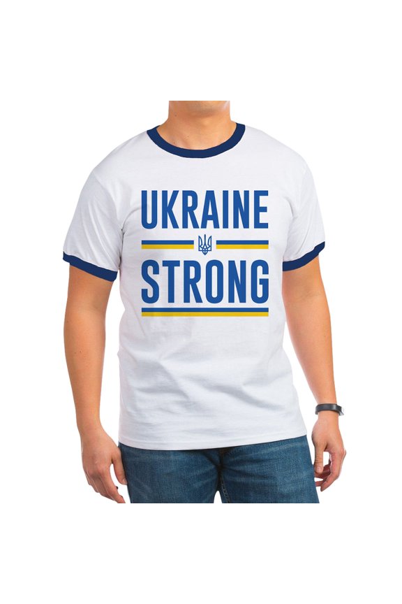- Ukraine Strong Ringer T - 100% Cotton Ringed T-Shirt