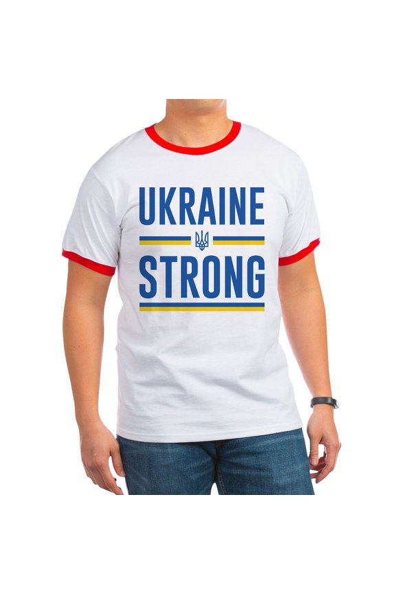 - Ukraine Strong Ringer T - 100% Cotton Ringed T-Shirt