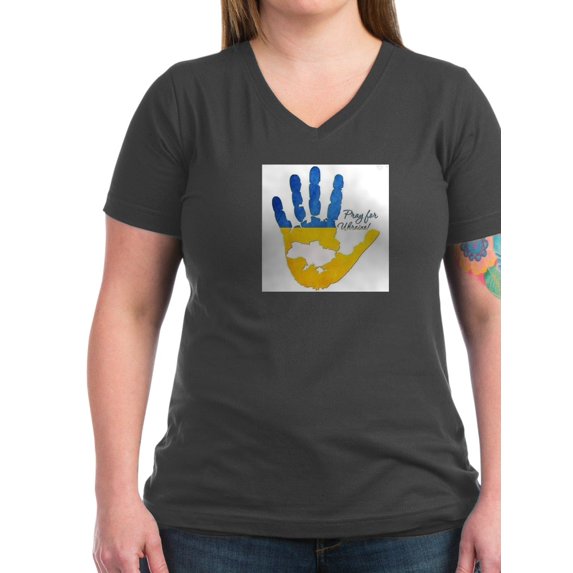 CafePress - Ukraine T Shirt - Women's V-Neck Dark T-Shirt