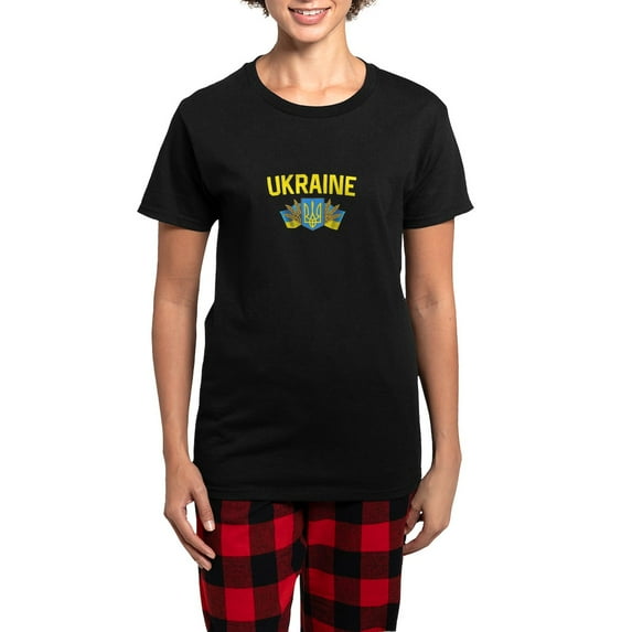 CafePress - Ukraine Ukrainian Flag Ukraine Flag Vintag Pajamas - Women's Short Sleeve Print T-Shirt and Pants Dark Cotton Pajama Set