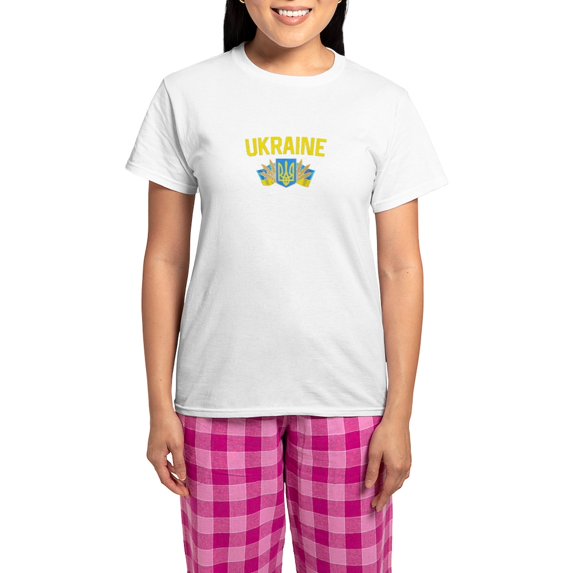 CafePress - Ukraine Ukrainian Flag Ukraine Flag Vintag Pajamas - Women's Short Sleeve Print T-Shirt and Pants Light Cotton Pajama Set