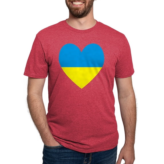 CafePress - Ukrainian Flag Heart Men's Deluxe T Shirt - Mens Tri-blend T-Shirt