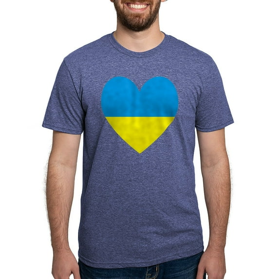 CafePress - Ukrainian Flag Heart Men's Deluxe T Shirt - Mens Tri-blend T-Shirt