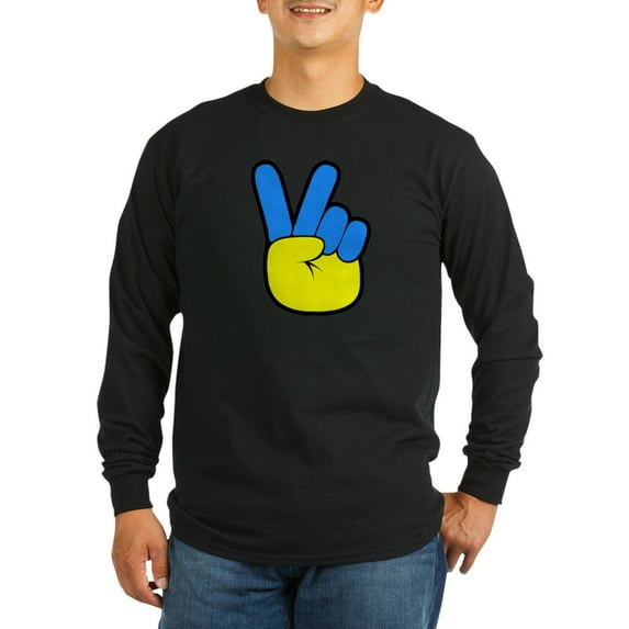 CafePress - Ukrainian Flag Peace Sign Ukra Long Sleeve T Shirt - Long Sleeve Dark T-Shirt