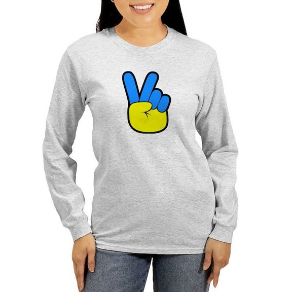 CafePress - Ukrainian Flag Peace Sign Ukra Long Sleeve T Shirt - Women's Long Sleeve Graphic Casual T-Shirt