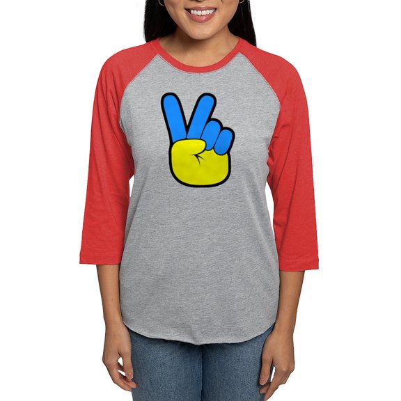 CafePress - Ukrainian Flag Peace Sign Ukra Long Sleeve T Shirt - Womens Baseball Tee