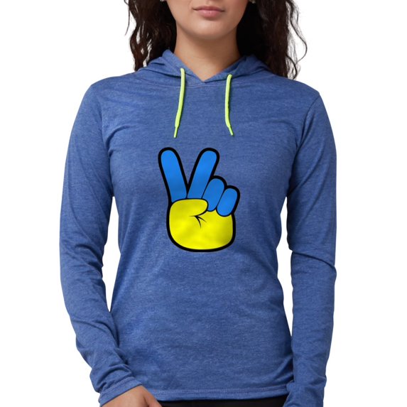 CafePress - Ukrainian Flag Peace Sign Ukra Long Sleeve T Shirt - Womens Hooded Shirt