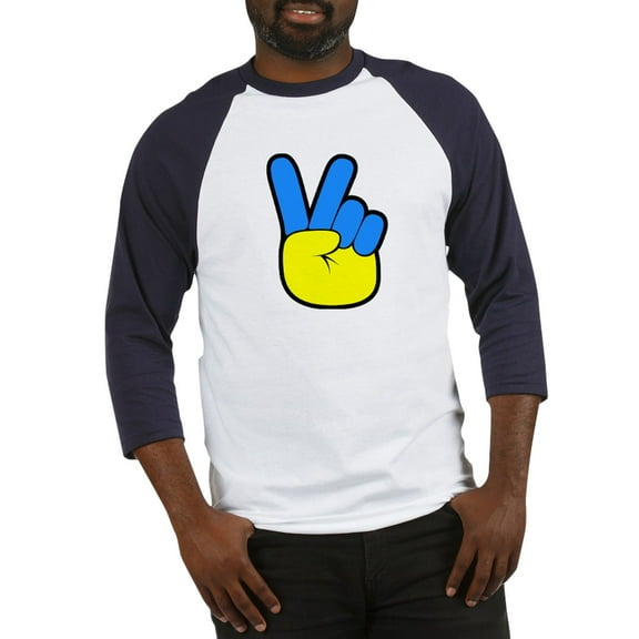 CafePress - Ukrainian Flag Peace Sign Ukraine Baseball Jersey - Cotton Baseball Jersey, 3/4 Raglan Sleeve Shirt