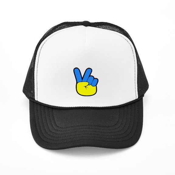 CafePress - Ukrainian Flag Peace Sign Ukraine Nati - Adjustable Unisex Printed Trucker Hat with Mesh Back