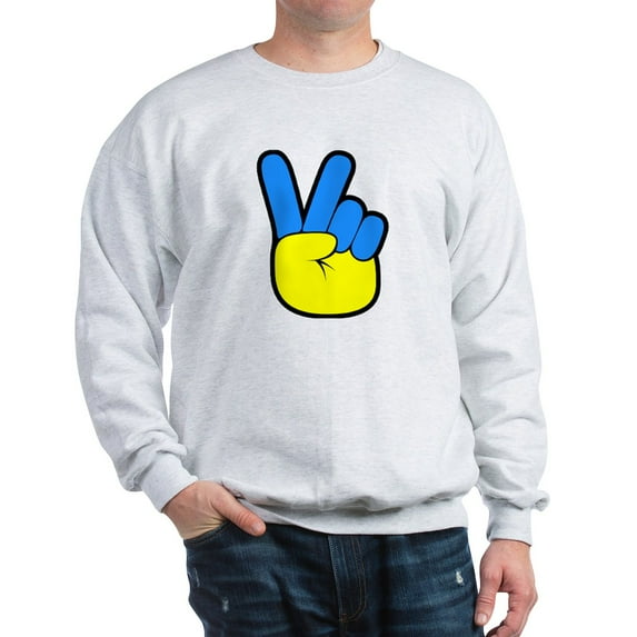 CafePress - Ukrainian Flag Peace Sign Ukraine Nativ Sweatshirt - Crew Neck Sweatshirt