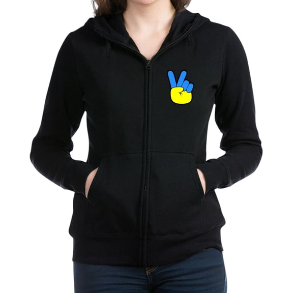 CafePress - Ukrainian Flag Peace Sign Ukraine Nativ Sweatshirt - Women's Zip Hoodie