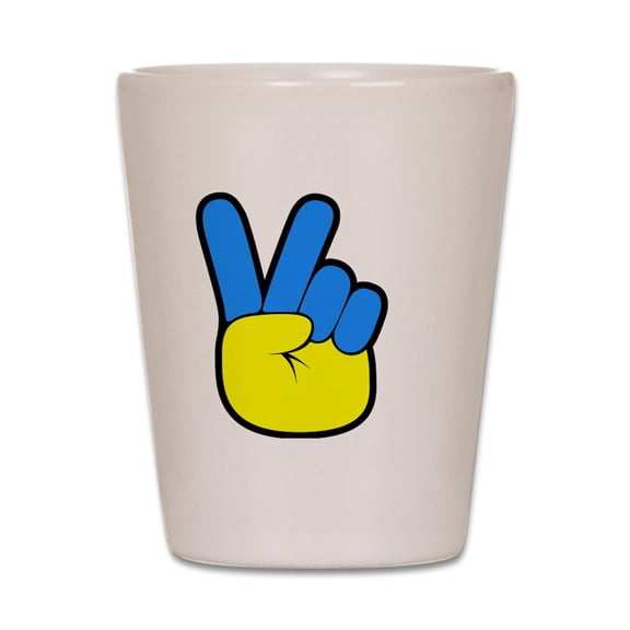 CafePress - Ukrainian Flag Peace Sign Ukraine Nativ - White Shot Glass, Unique and Funny Shot Glass