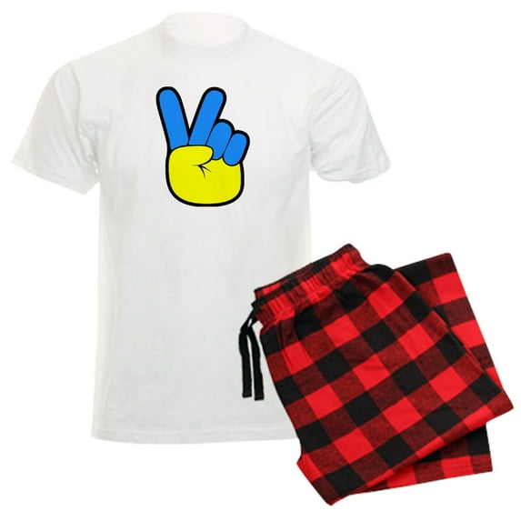 CafePress - Ukrainian Flag Peace Sign Ukraine Native H Pajamas - Men's Light Loose Fit Cotton Pajama Set