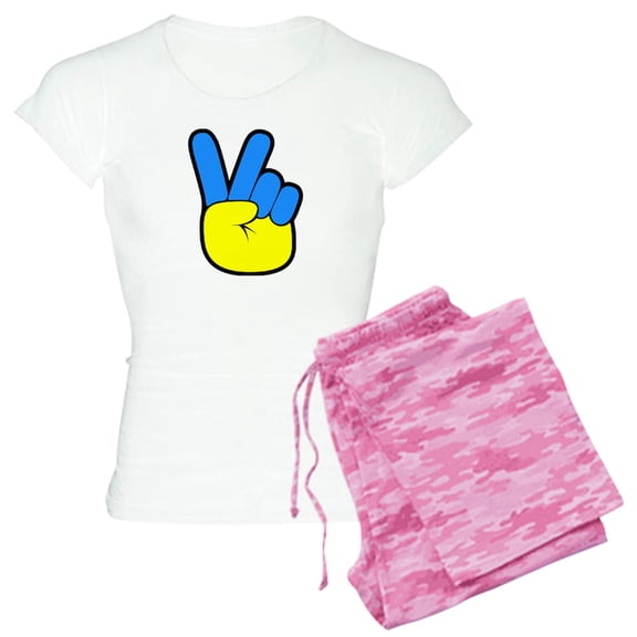 CafePress - Ukrainian Flag Peace Sign Ukraine Native H Pajamas - Women's Short Sleeve Print T-Shirt and Pants Light Cotton Pajama Set