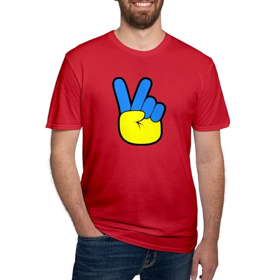 CafePress - Ukrainian Flag Peace Sign Ukraine Native H T Shirt - Men's Fitted T-Shirt