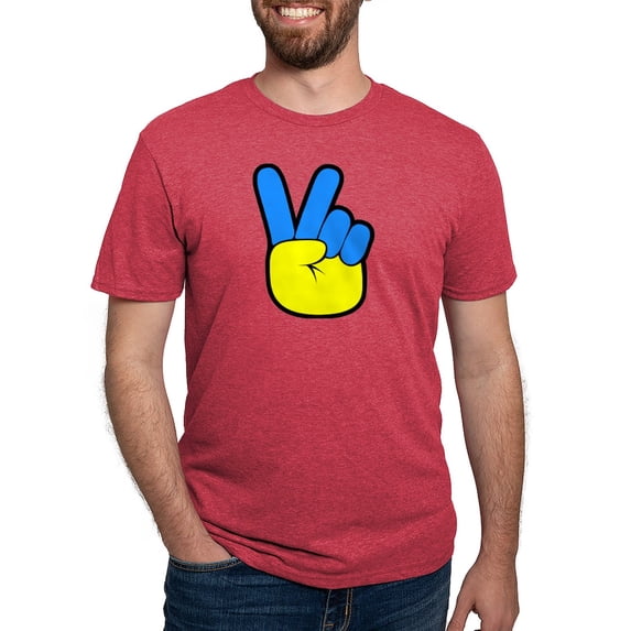 CafePress - Ukrainian Flag Peace Sign Ukraine Native H T Shirt - Mens Tri-blend T-Shirt