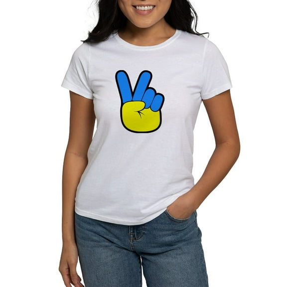 CafePress - Ukrainian Flag Peace Sign Ukraine Native H T Shirt - Women's Classic T-Shirt