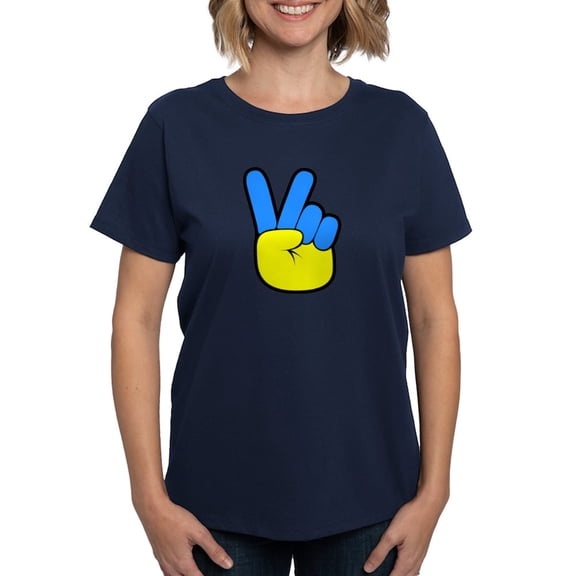 CafePress - Ukrainian Flag Peace Sign Ukraine Native H T Shirt - Women's Traditional Fit Dark T-Shirt