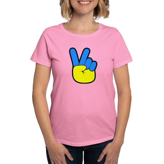CafePress - Ukrainian Flag Peace Sign Ukraine Native H T Shirt - Women's Traditional Fit Dark T-Shirt