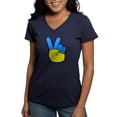 thumbnail image 1 of CafePress - Ukrainian Flag Peace Sign Ukraine Native H T Shirt - Women's V-Neck Dark T-Shirt, 1 of 4