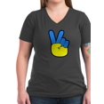 thumbnail image 1 of CafePress - Ukrainian Flag Peace Sign Ukraine Native H T Shirt - Women's V-Neck Dark T-Shirt, 1 of 1