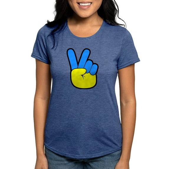 CafePress - Ukrainian Flag Peace Sign Ukraine Native H T Shirt - Womens Tri-blend T-Shirt