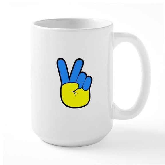 CafePress - Ukrainian Flag Peace Sign Ukraine Native Home Mugs - 15 oz Ceramic Large White Novelty Mug