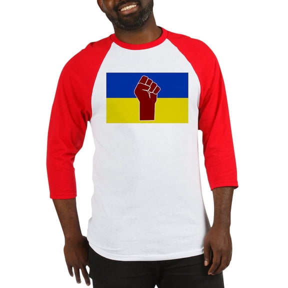 CafePress - Ukrainian Flag With Fist Baseball Jersey - Cotton Baseball Jersey, 3/4 Raglan Sleeve Shirt