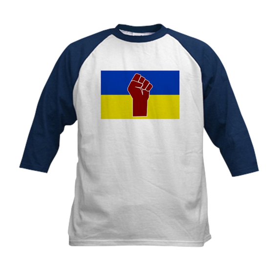 CafePress - Ukrainian Flag With Fist Baseball Jersey - Kids Cotton Baseball Jersey, 3/4 Sleeve Shirt