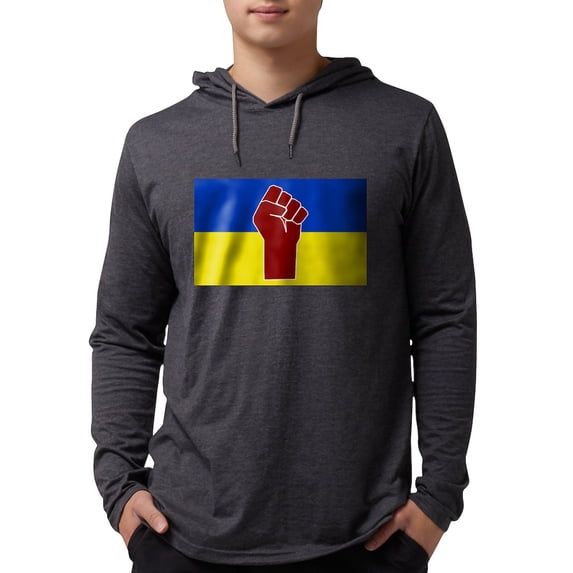 CafePress - Ukrainian Flag With Fist Long Sleeve T Shirt - Mens Hooded Shirt