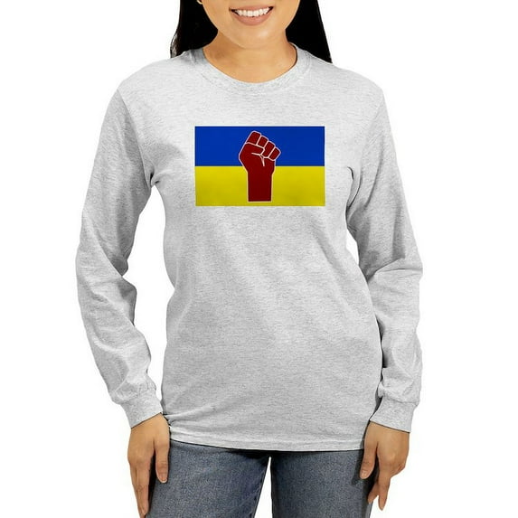 CafePress - Ukrainian Flag With Fist Long Sleeve T Shirt - Women's Long Sleeve Graphic Casual T-Shirt