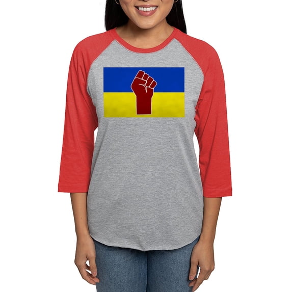 CafePress - Ukrainian Flag With Fist Long Sleeve T Shirt - Womens Baseball Tee