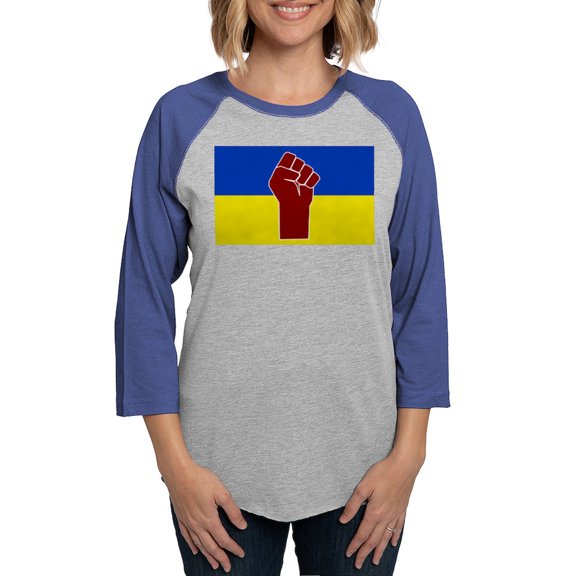 CafePress - Ukrainian Flag With Fist Long Sleeve T Shirt - Womens Baseball Tee