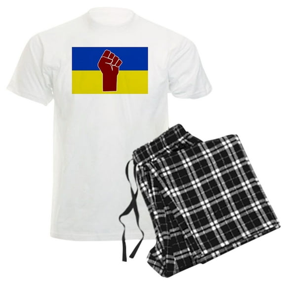 CafePress - Ukrainian Flag With Fist Pajamas - Men's Light Loose Fit Cotton Pajama Set