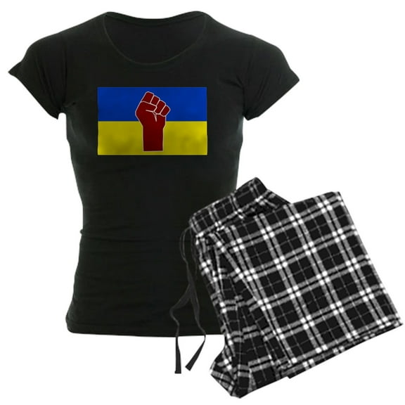 CafePress - Ukrainian Flag With Fist Pajamas - Women's Short Sleeve Print T-Shirt and Pants Dark Cotton Pajama Set
