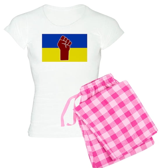 CafePress - Ukrainian Flag With Fist Pajamas - Women's Short Sleeve Print T-Shirt and Pants Light Cotton Pajama Set