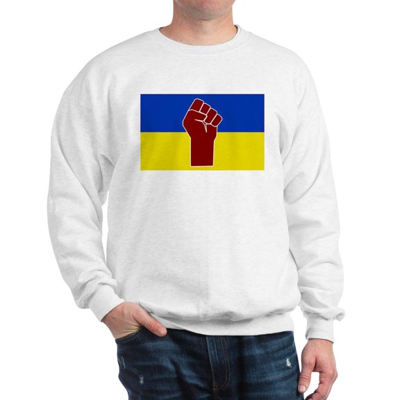 CafePress - Ukrainian Flag With Fist Sweatshirt - Crew Neck Sweatshirt