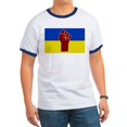 thumbnail image 1 of CafePress - Ukrainian Flag With Fist T Shirt - 100% Cotton Ringed T-Shirt, 1 of 4