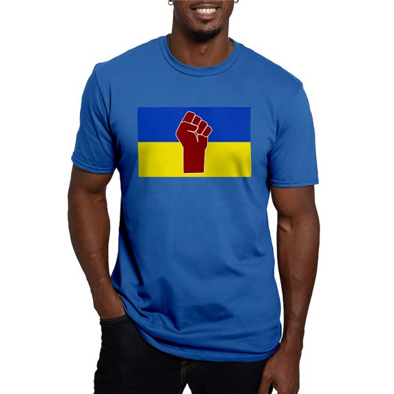 CafePress - Ukrainian Flag With Fist T Shirt - Men's Fitted T-Shirt